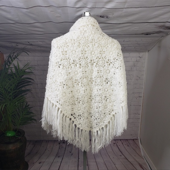 Vintage Crochet Shawl 70s 80s Witchy Boho bohemian Hippie Rocker Stevie Nicks - Picture 5 of 7